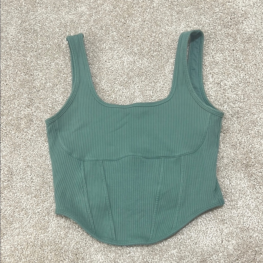 (Pink) Green Ribbed Women's Top